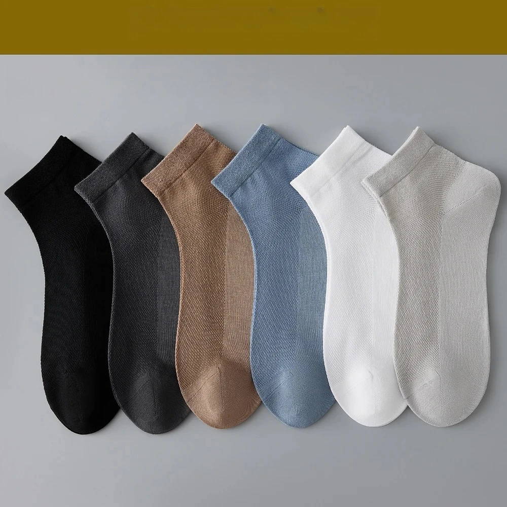 Men's Mulberry Silk Modal Blend Mid-Calf Socks Thin Breathable Mesh Summer Antibacterial Anti-Odor Black Business Dress Socks view 3
