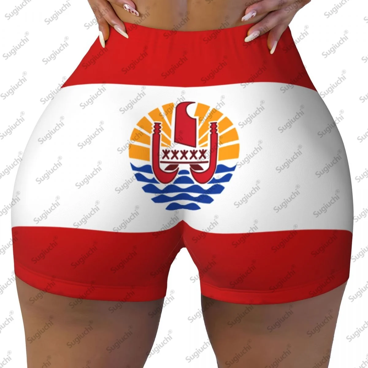 

2026 шорты для йоги с флагом Таити для женщин, шорты для тренировок, подтяжки ягодиц, высокая талия, шорты для бега в тренажерном зале
