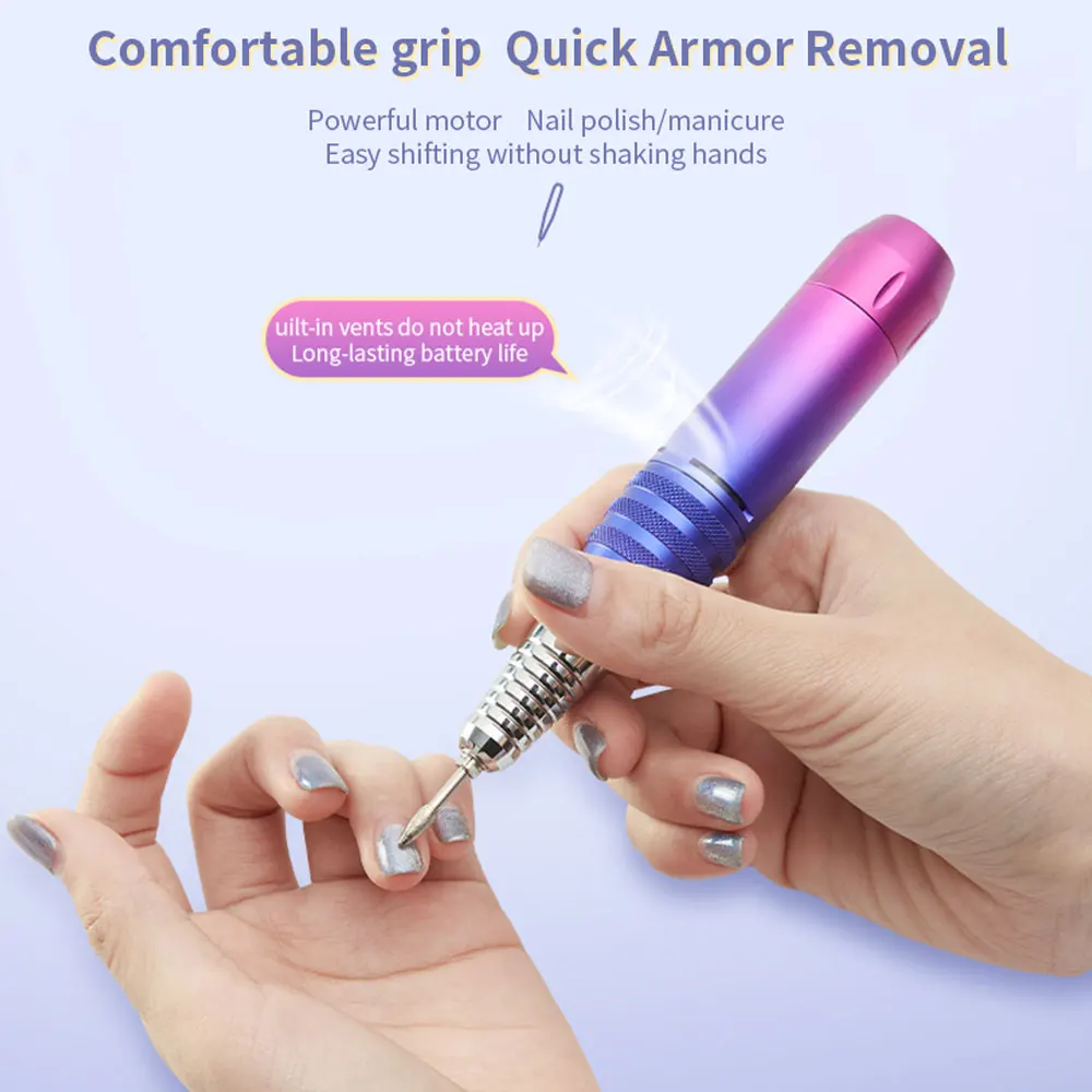 Akku-Nagelbohrer, 35.000 U/min, wiederaufladbarer Nagelpolierer und 6-teiliges Schleifköpfe-Set, tragbarer Nagelschleifer für Reisen zu Hause im Salon