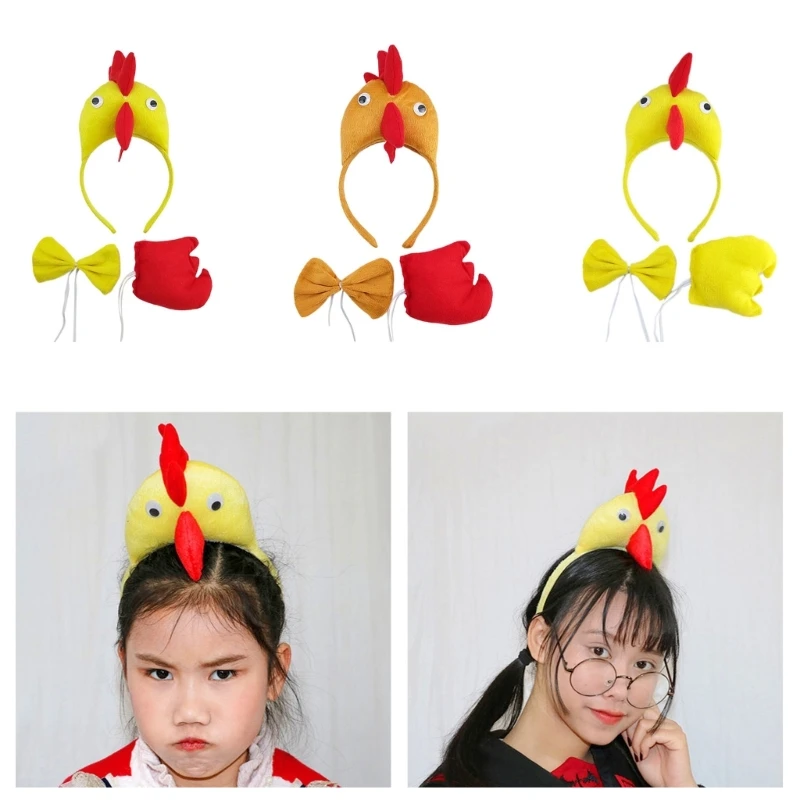 3PCS Halloween Rooster Costumes Costume Rooster Headbands Tail and Bowtie Halloween Chicken Dress Up for Kid Birthday