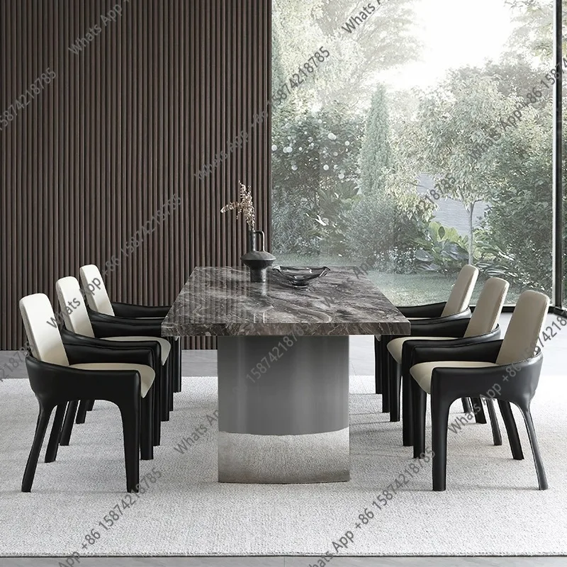 

A Italian Simple Rock Slab Dining Table Small Apartment Household Rectangular Designer Venetian Brown Hanging Mirror Dining Tabl