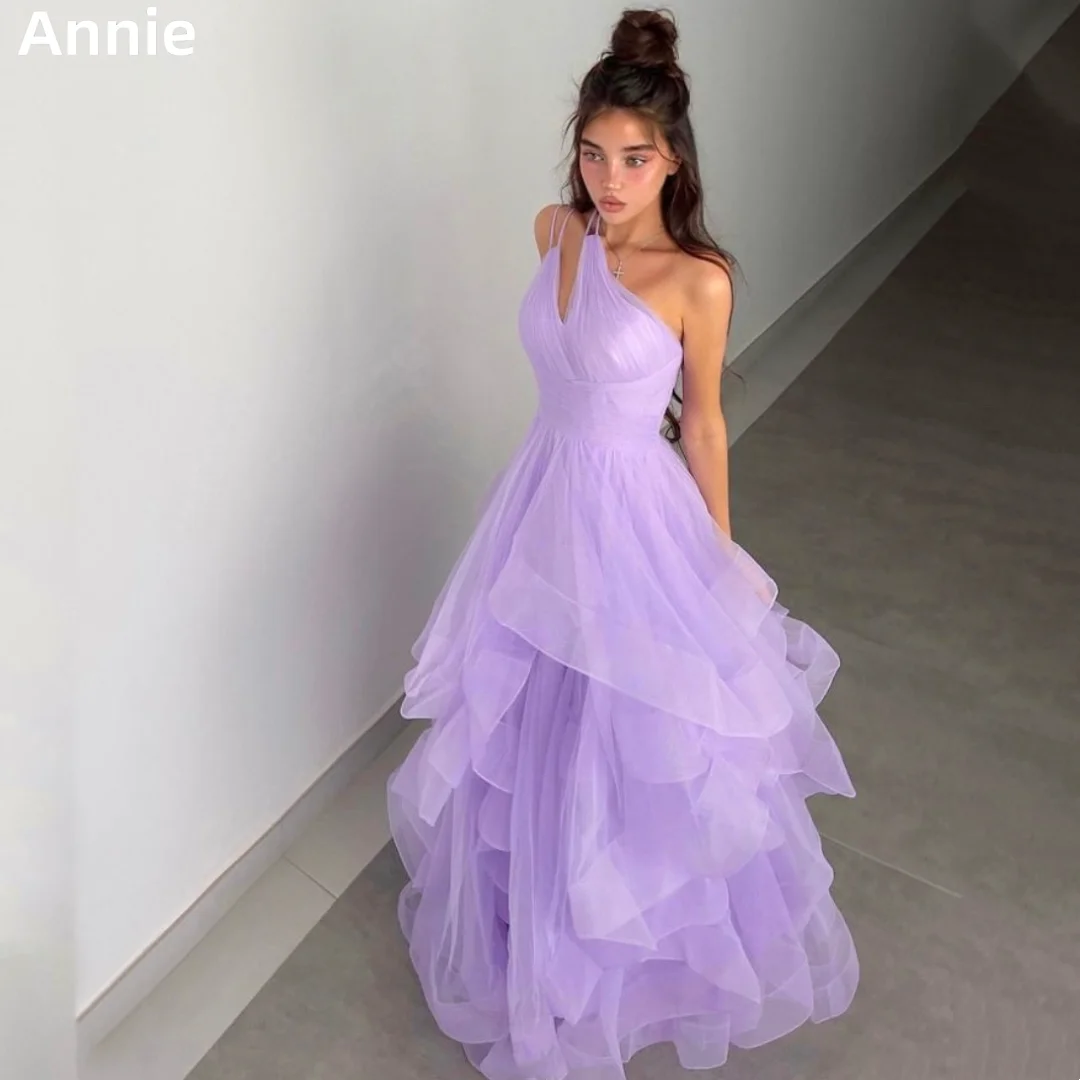 Annie Sweet Lavender Purple Wedding Dress Fluffy Tulle Layering Prom Dresses Sexy One Shoulder A-line Bespoke Occasion Dresses