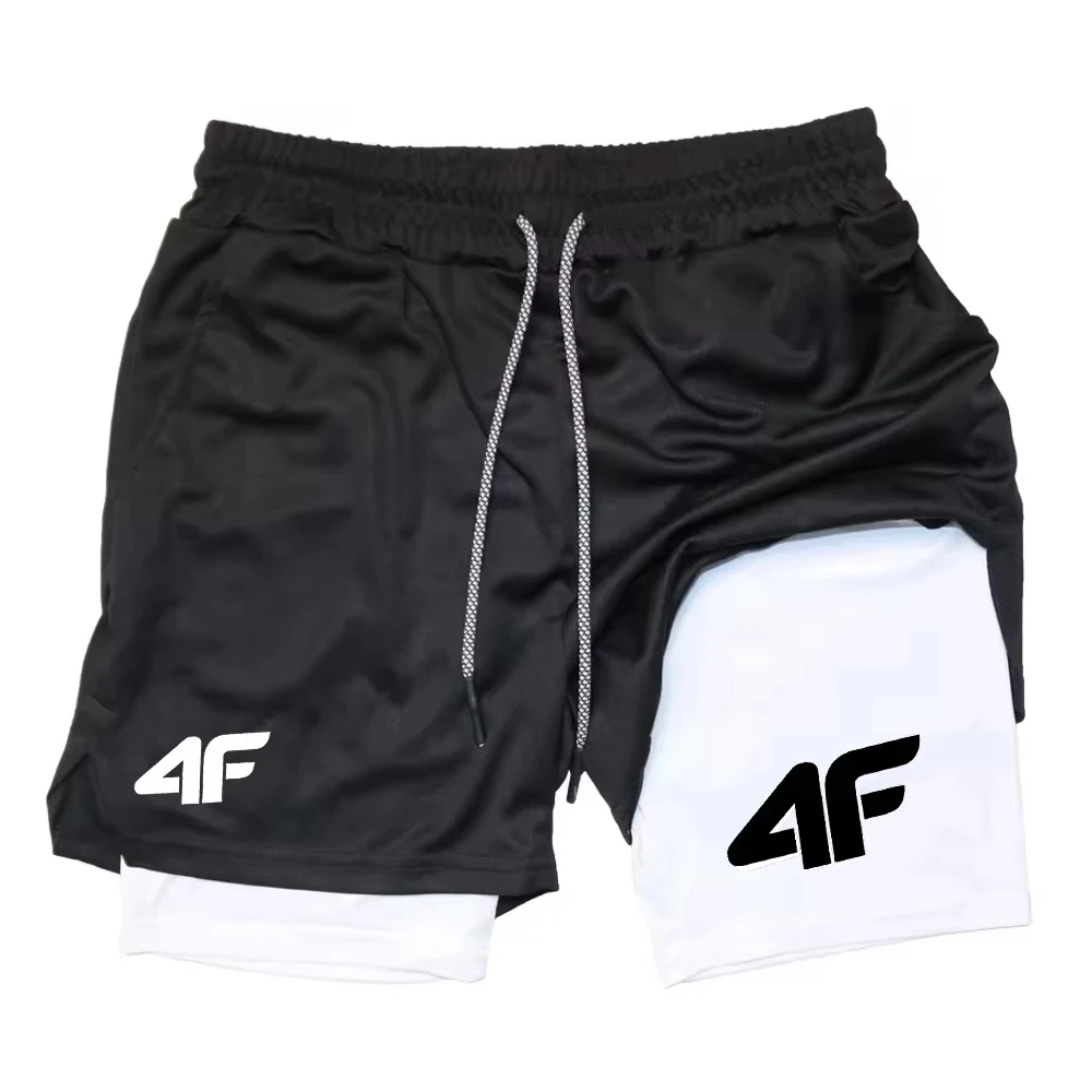 

2-in-1 men's fitness running shorts with compression pad mobile phone pocket towel ring men's shorts