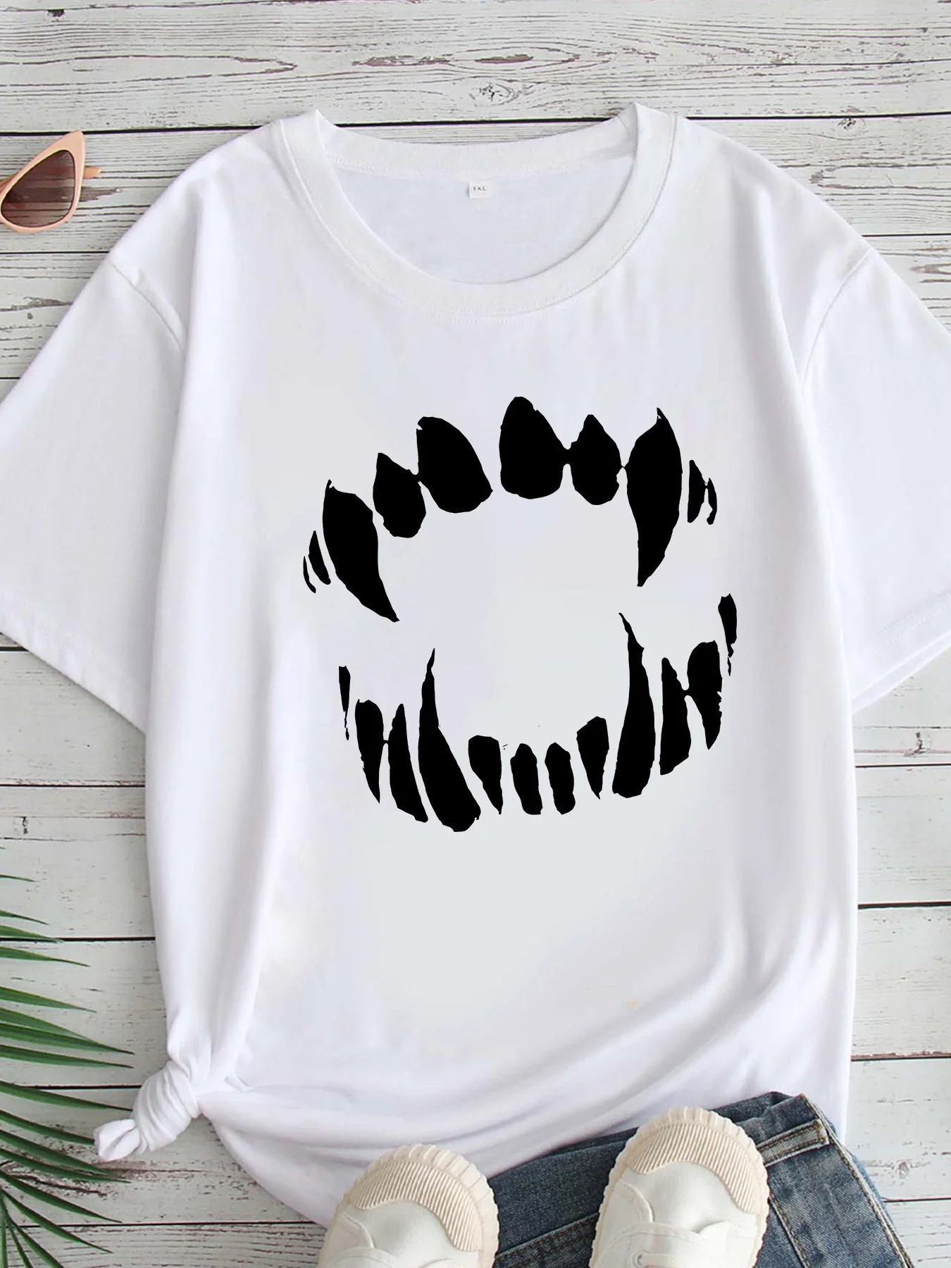 

Женская футболка большого размера с принтом, круглым вырезом и короткими рукавами, размеры 1-7XL, удобный повседневный топ в европейском стиле