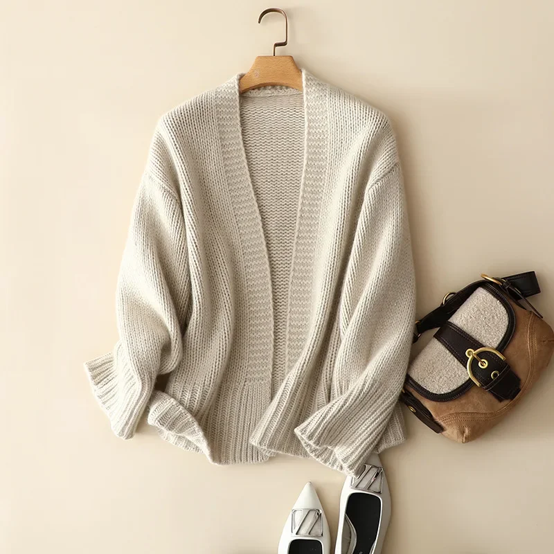 

aliaga winter new styles cashmere wool open cardigan coats women long sleeve oversized chic outerwear knitted thick sweater tops
