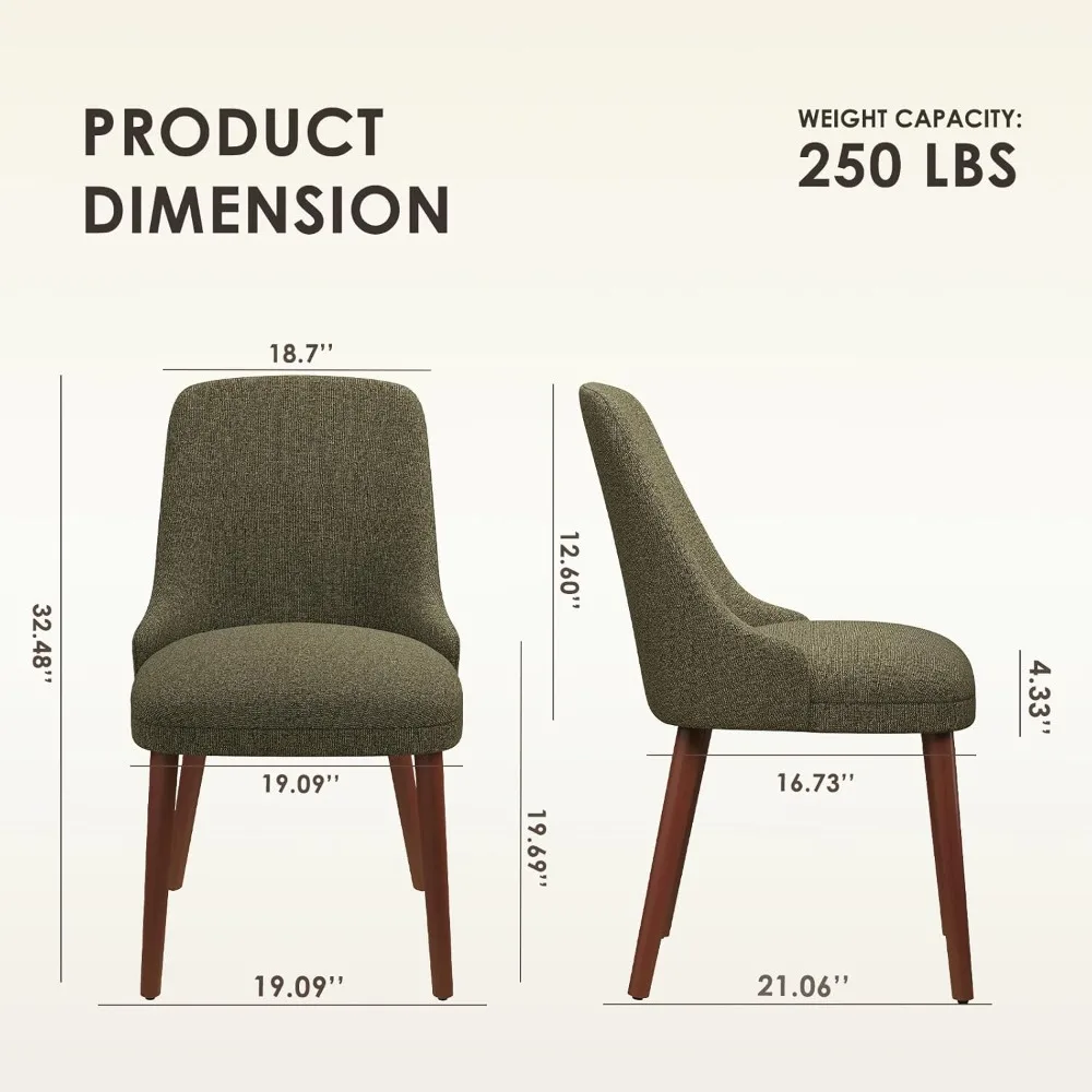 Upholstered High-Back Dining Chairs Set of 2, Wood Legs, Padded for Dining Room/Restaurant/Cafe, Green