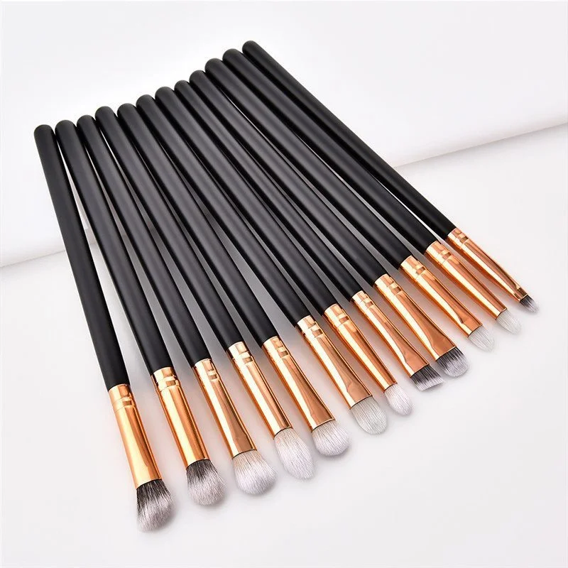 แปรงแต่งหน้าด้ามไม้ สำหรับอายแชโดว์ อายไลเนอร์ คิ้ว ชุดแปรงแต่งหน้ามืออาชีพ 12 ชิ้น