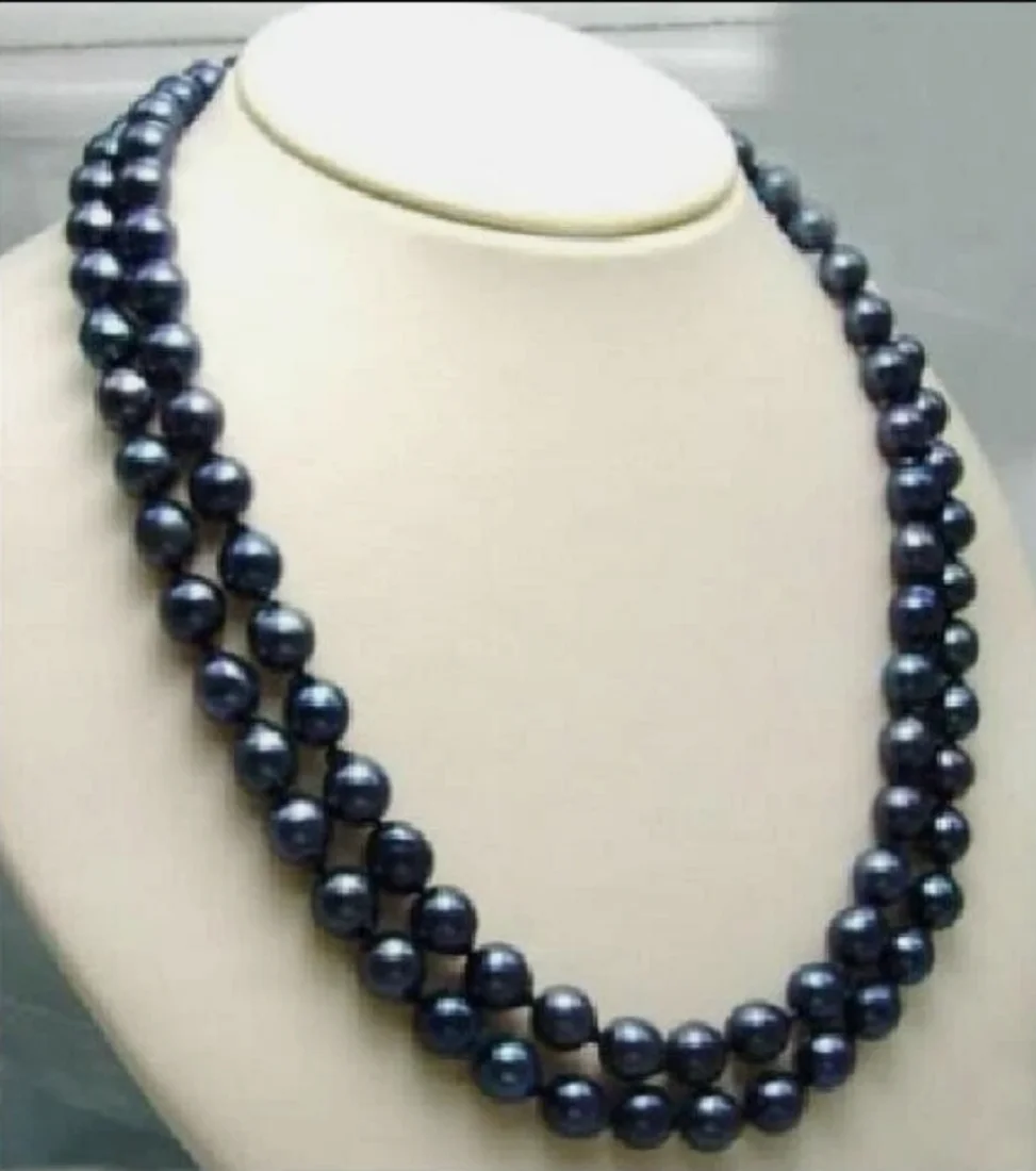 

Exquisite AAA 9-10mm Natural Round Tahitian black Pearl Necklace 35 inch 14kp Go