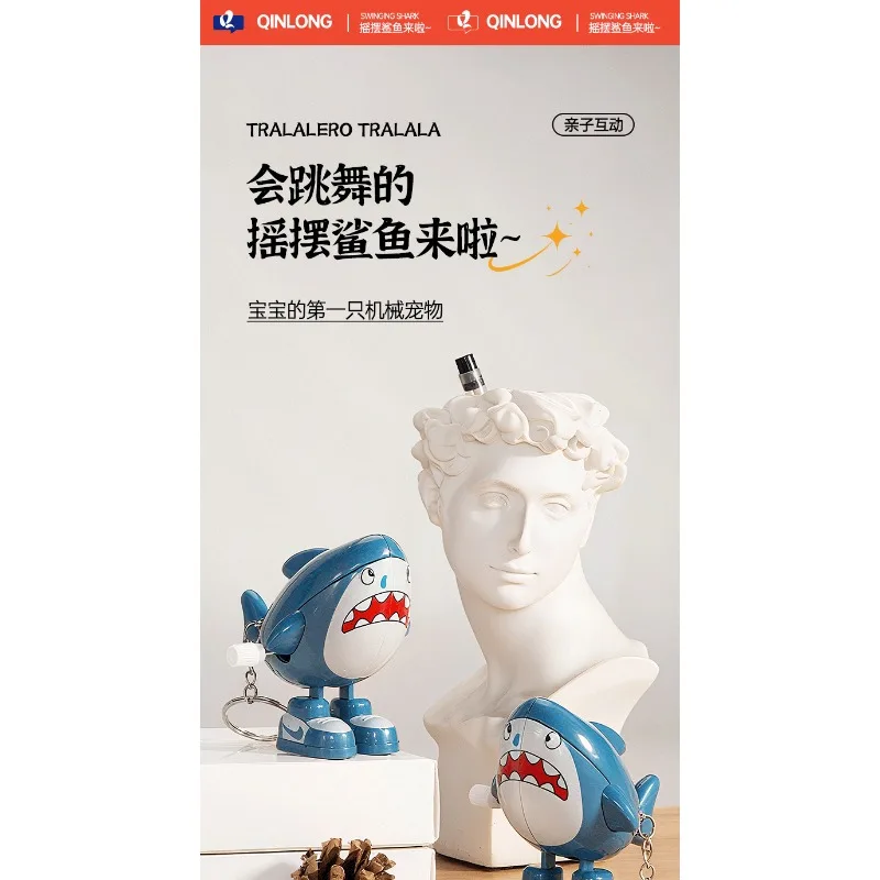 Klokwerk haai zwaaiend speelgoed opwindbaar cartoon grappige haai sleutelhanger hanger creatief decompressie klein speelgoed