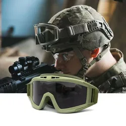3 Lens Tactical Goggles Set Windproof Dustproof Shooting Motocross Motorcycle Mountaineering Glasses Cs Military Safe Protection