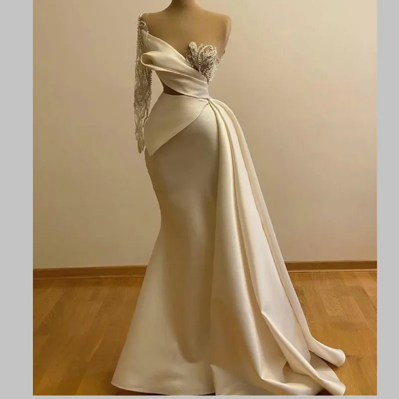 Mermaid Evening Dress Off-the-Shoulder Long Sleeve prom Dress Suitable for T-stage Party Banquet Dress Custom Bridal Dress