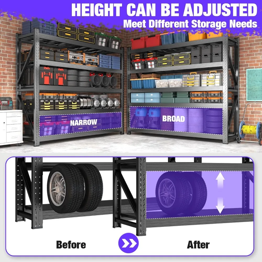 وحدة رفوف جراج معدنية، رف تخزين سلكي قابل للتعديل عالي التحمل مكون من 5 طبقات، أرفف صناعية بوزن 8000 رطل للمرآب