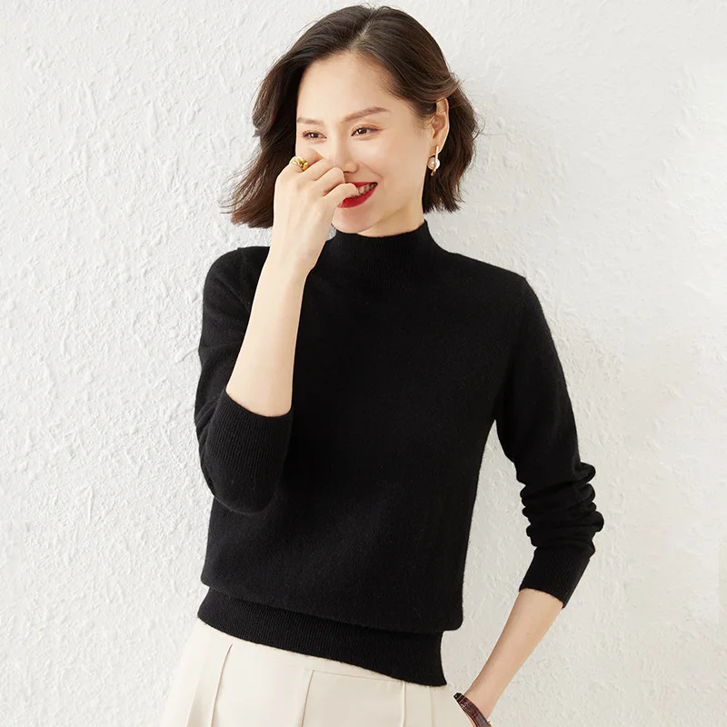 Women Sweater Long Sleeve Mock Neck Knitwear Warm Autumn Winter Bottoming Shirt Slim Fit Pullovers Basic Fashion Korean Jumpers