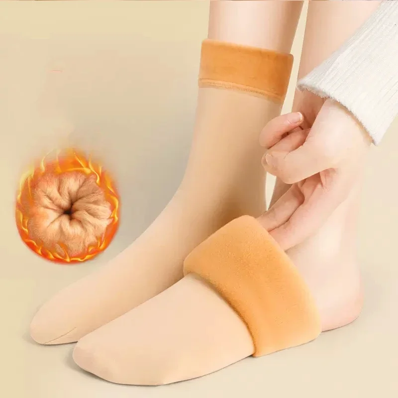 

1Pairs Winter Warm Socks Thicken Short Sock Soft Velvet Black Skin Unisex Thermal Snow Boots Home Floor Sock
