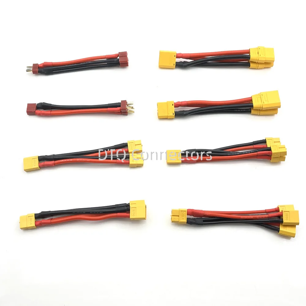 1pc T plug XT60 XT90 Parallel Battery Connector Male/Female Cable Dual Extension Y Splitter 2/3Way Silicone Wire for RC Battery