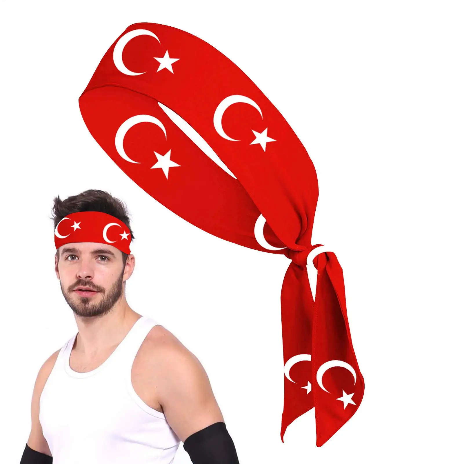 Bandeau de sport respirant 6x105cm avec drapeau turc pour femme, idéal pour la course, le football, le yoga et la randonnée