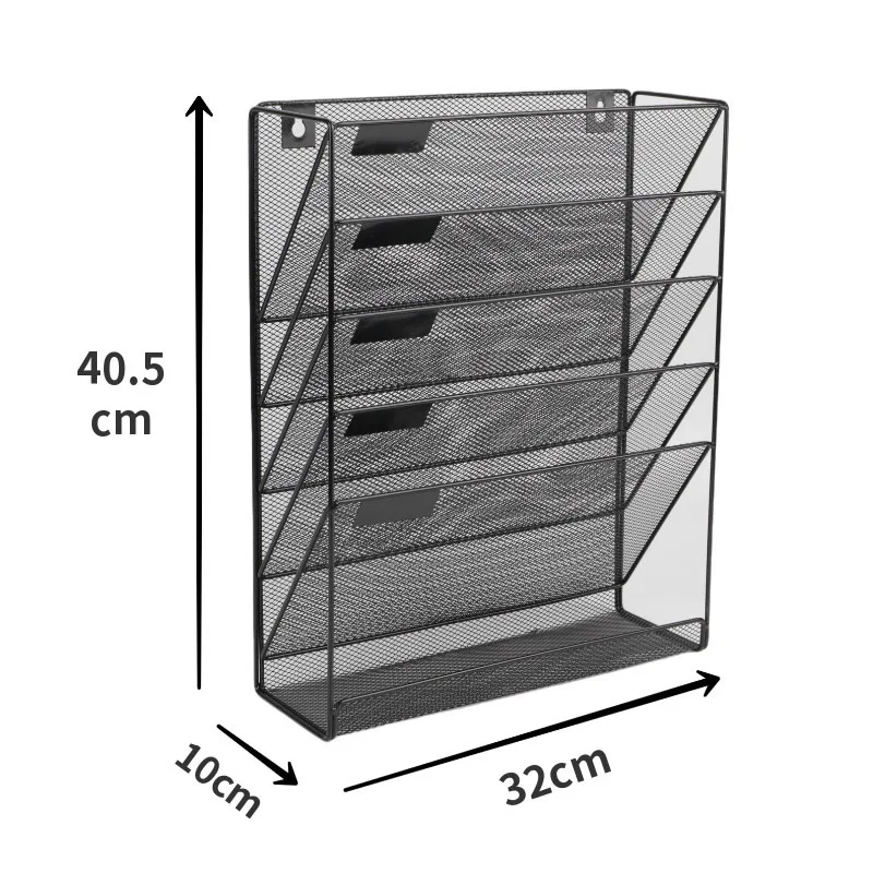 Imagem -05 - Rack de Arquivo de Metal Parede Rack de Dados Multifuncional Ferro de Papel a4 Mesa de Escritório Malha de Ferro Oca Preto e Prata