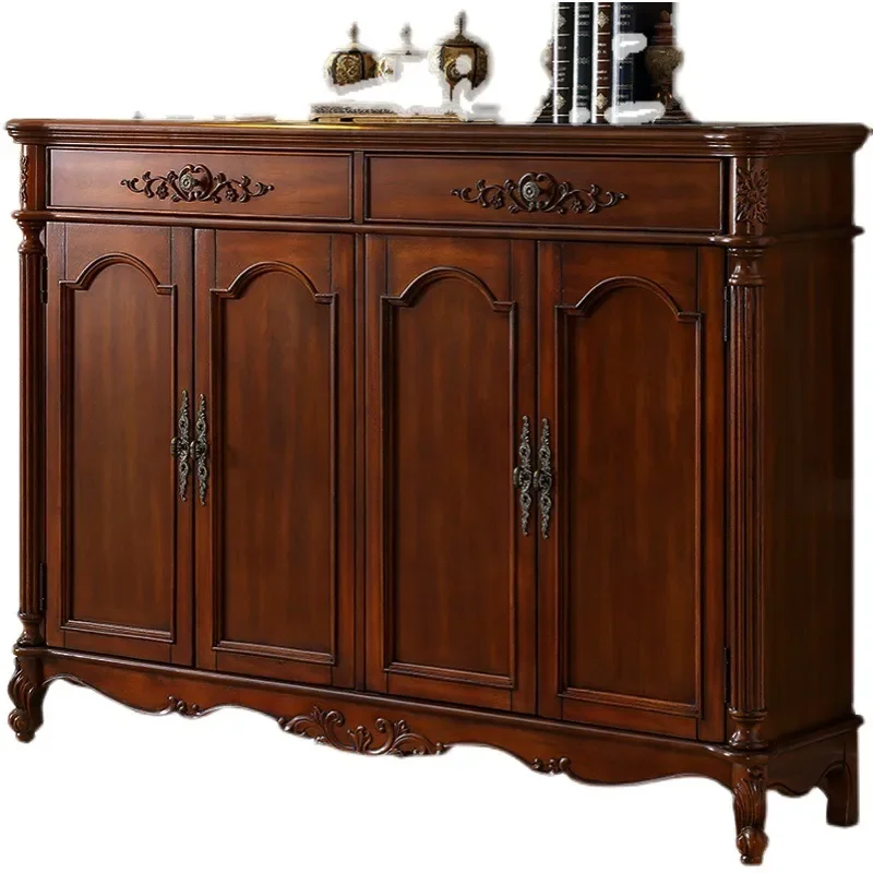 Solid Wood Shoe Cabinet 2 3 4 Door Multi Layer Storage Rack European Retro Style Entryway Organizer for Home