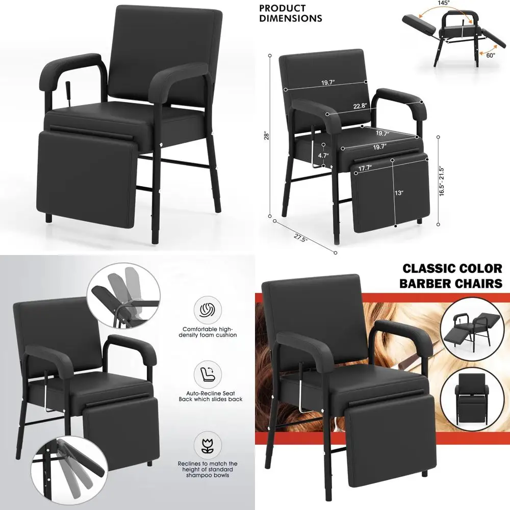 كرسي شامبو احترافي للاستلقاء في صالونات التجميل مع دعم للساق لمصففي الشعر وعلاجات التجميل في السبا باللون الأسود