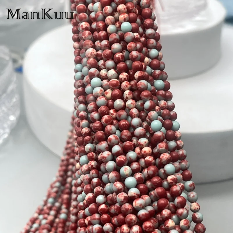 Mankuu Imperial Jasper Red-Blue Round Beads 3/4/6/8/10mm for Jewelry Making Lot Natural Stone Beads