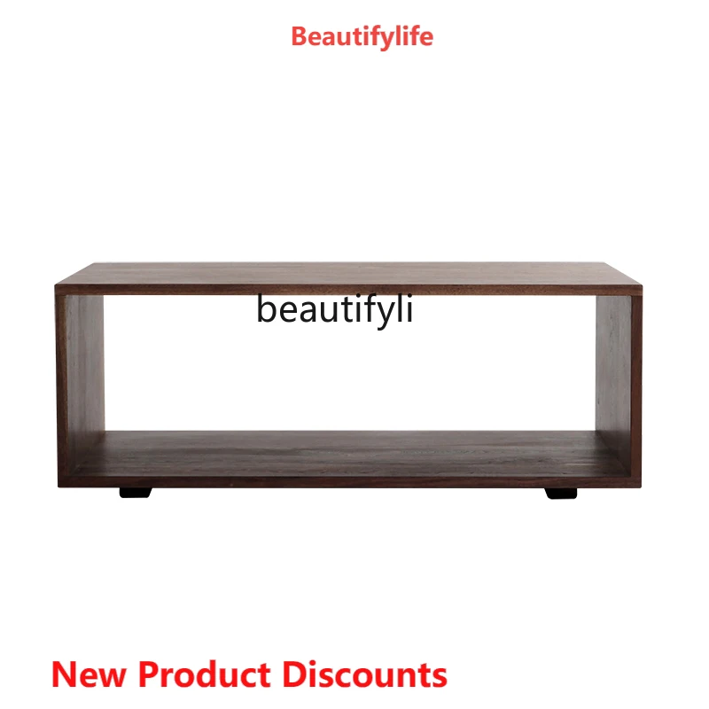 

01A Black Walnut Solid Wood Coffee Table Simple Modern Small Tea Table Log Living Room