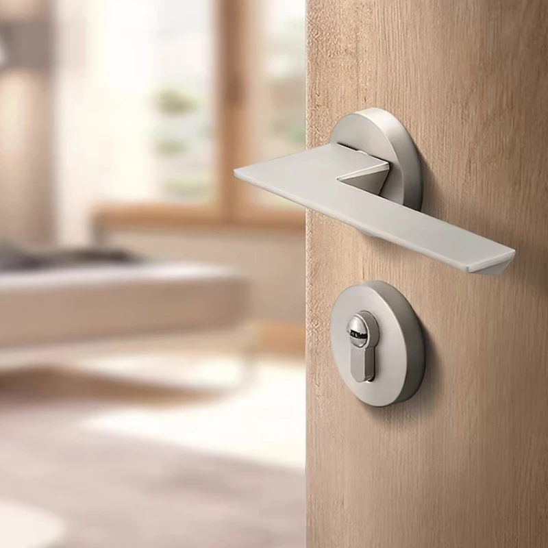 Magnetic Door Lock with Silent Mechanism - Brushed Nickel Interior Bedroom Lock, Modern Nordic Style Split Design for Quiet Room