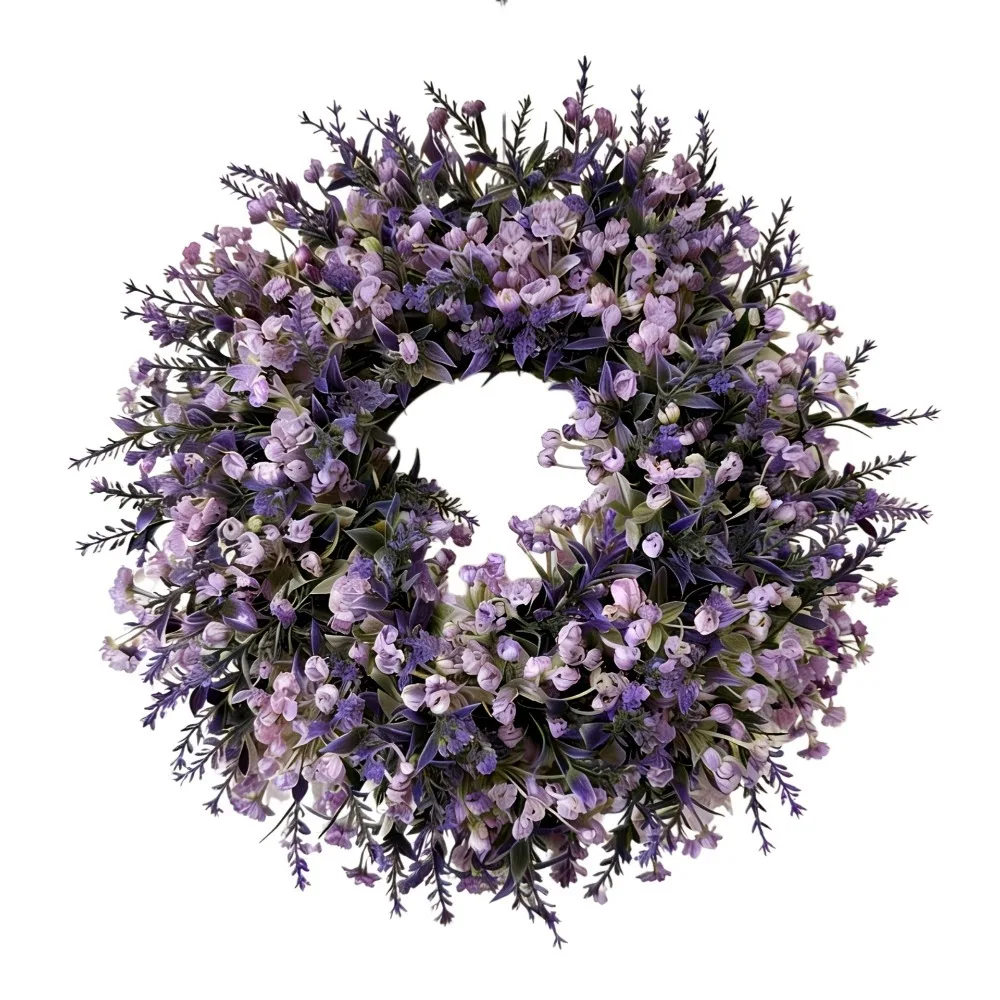Lifelike Artificial Lavender Wreath Fresh Handmade Lavender Floral Wreath Vivid Colors Plastic Fake Flower Wreath Holiday Decor