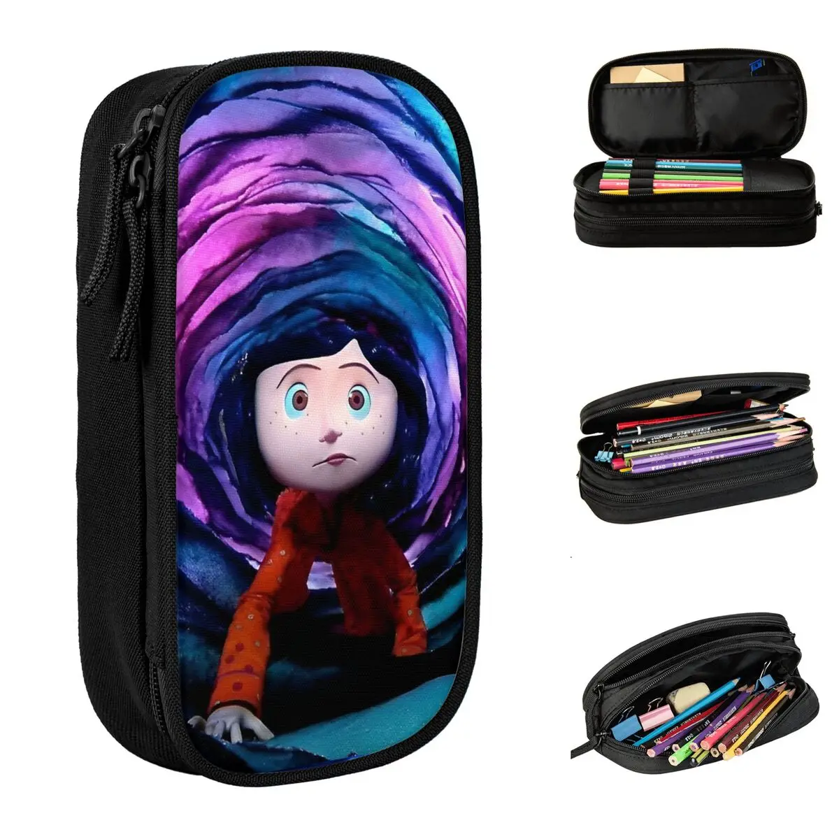 Cartoon Coralines Movie Pencil Case Gothic Animation Halloween Pen Holder Bag Student Big Capacity School Cosmetic Pencilcases