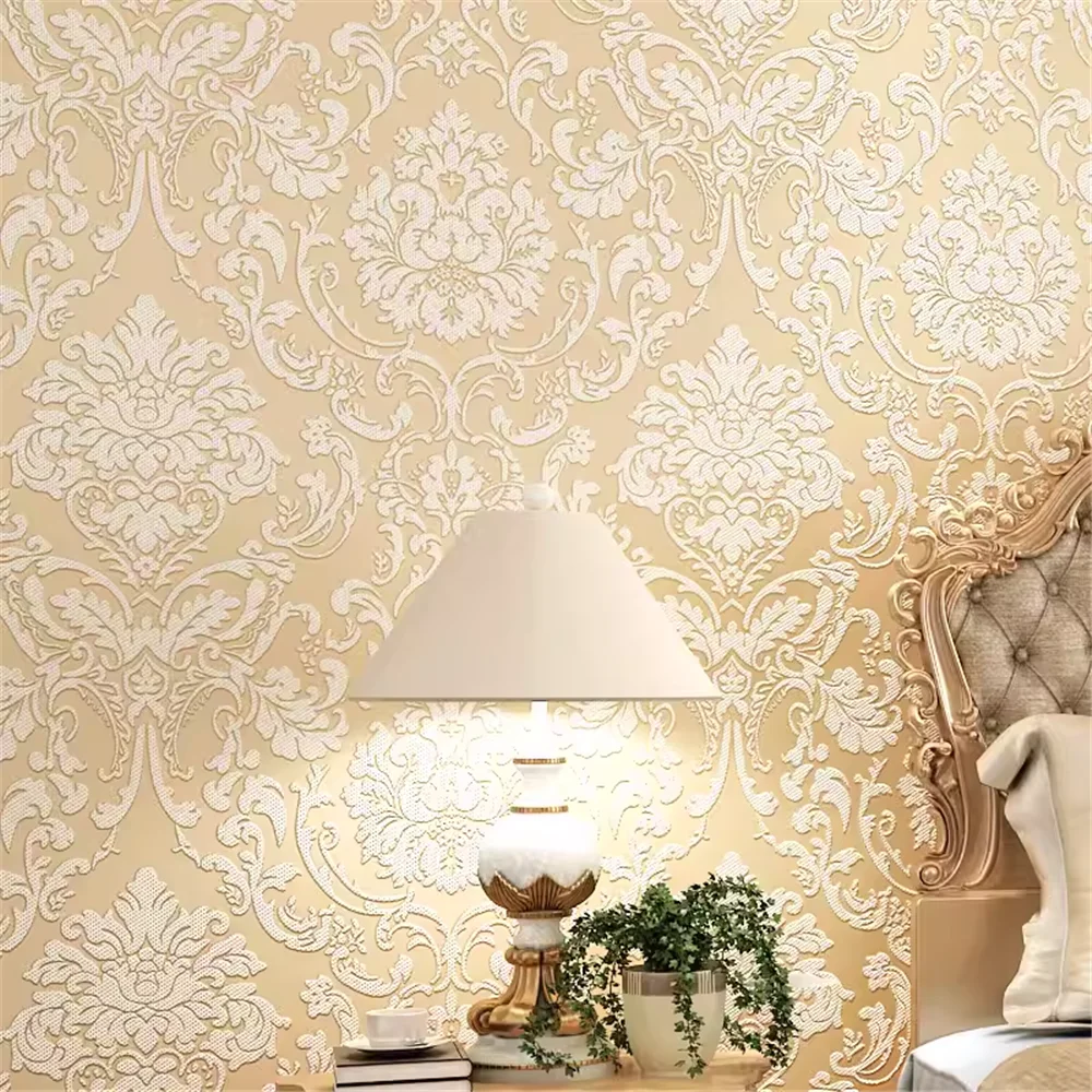 european mural wallpaper Environmental protection non-woven wallpaper gold sitting room bedroom wall paper white home decoration