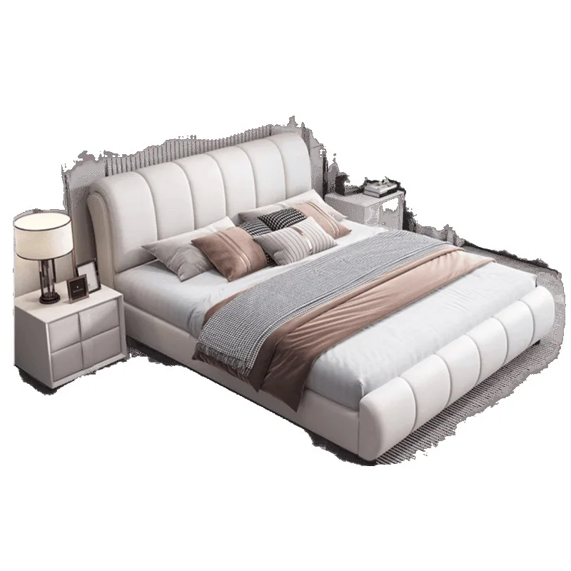 

Modern simple master bedroom double bed, Italian light luxury master bedroom leather art bed