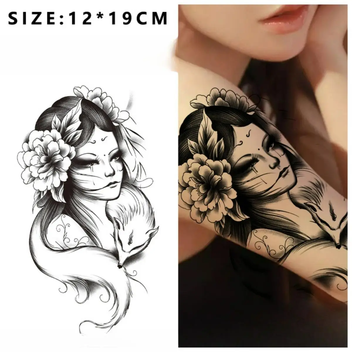 

Fox girl Temporary Tattoos,Tattoo Stickers,Waterproof Long-Lasting 15 Days,Semi-Permanent Fake Tattoo,body art for Men Women