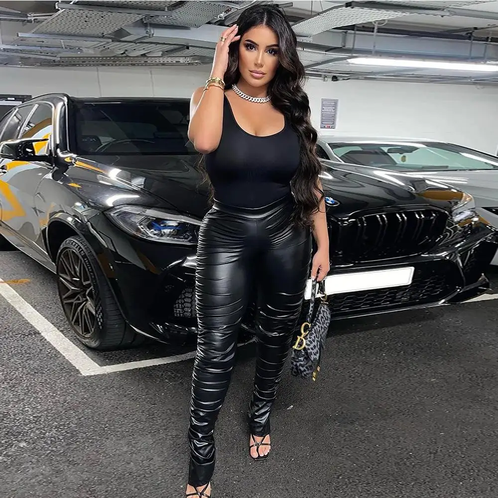 

High Waisted Leather Pants for Women Long Pants Autumn Season Other 00 Material Base Layer Pants Women's Faion