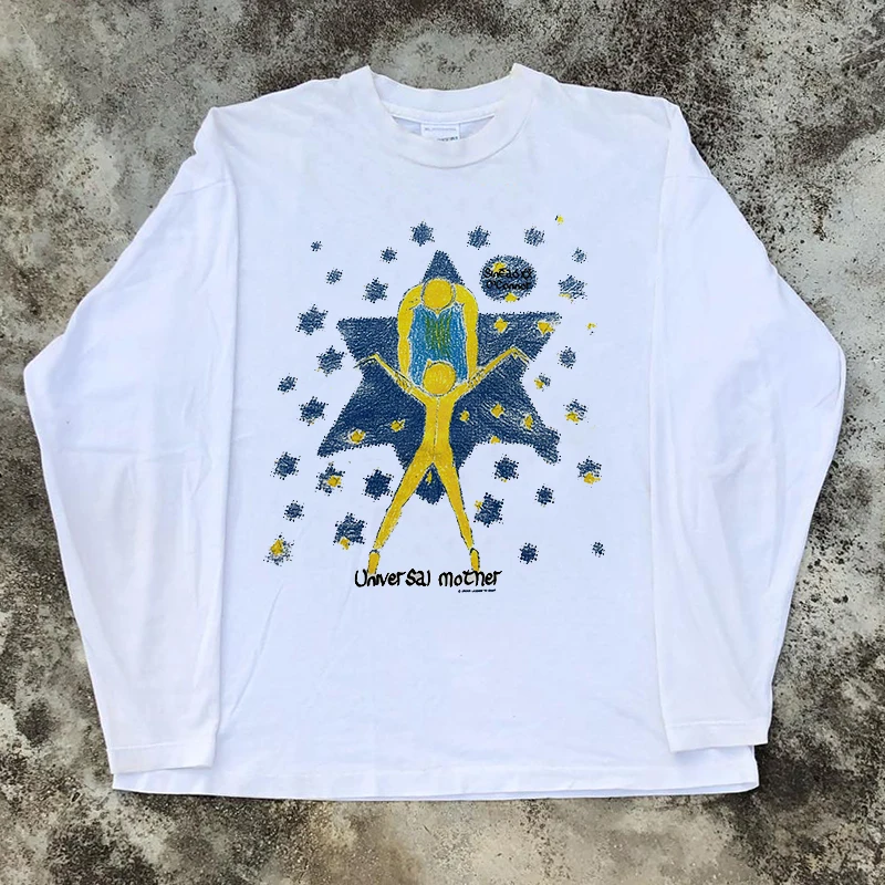Street Dance Style Long Sleeve round Neck T-Shirt Youth Fashion Casual Cotton Top for Couples College Streetwear Oldschool