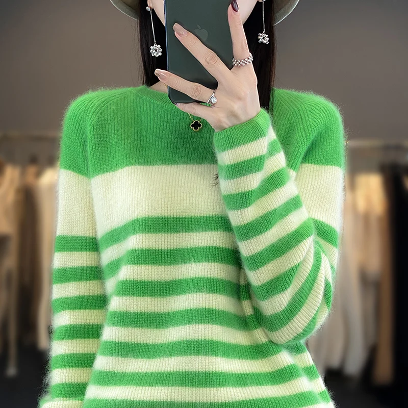 2023 Autumn/Winter New Women's Sweater 100% Mink Fleece Women's O-neck Pullover Casual Knitting Korean Loose Fashion Women's Top