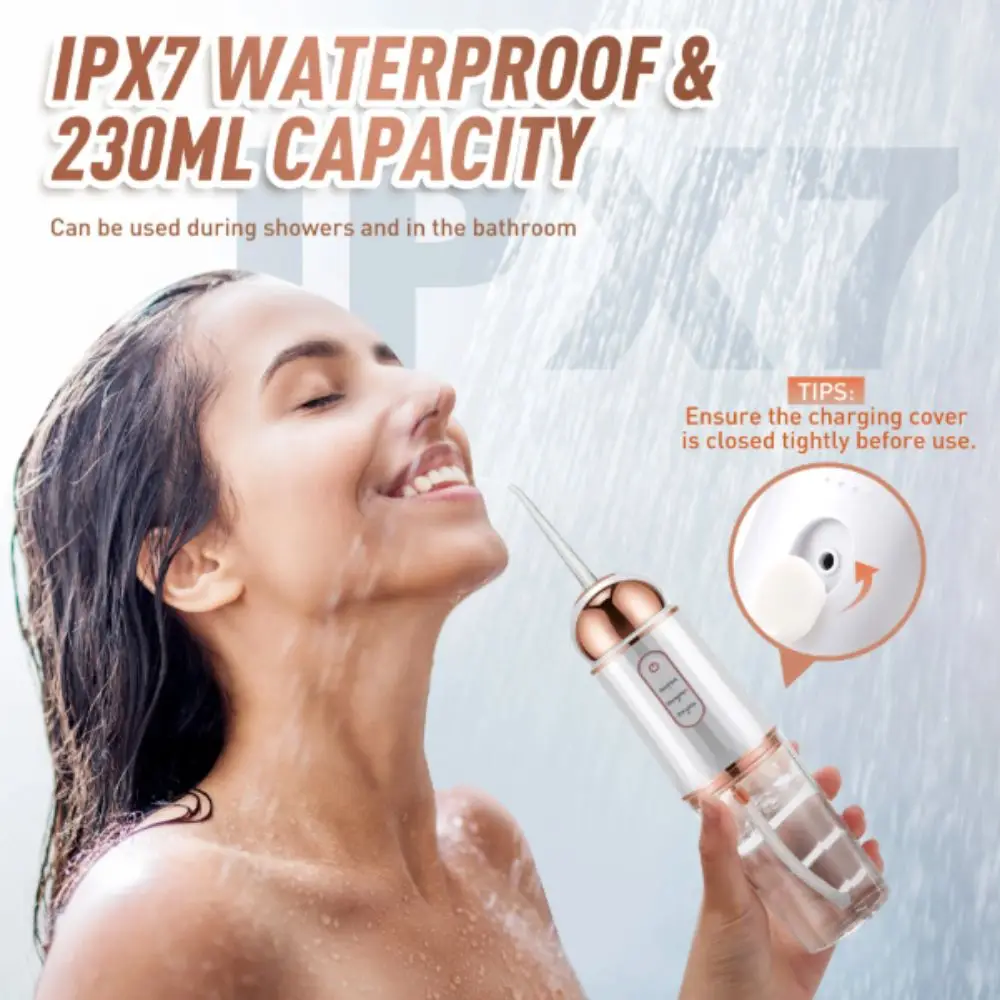 

USB Rechargeable Water Flosser 3 Modes 220ml Capacity Dental Jet Irrigator 4 Nozzles IPX7 Waterproof Dental Water Flosser