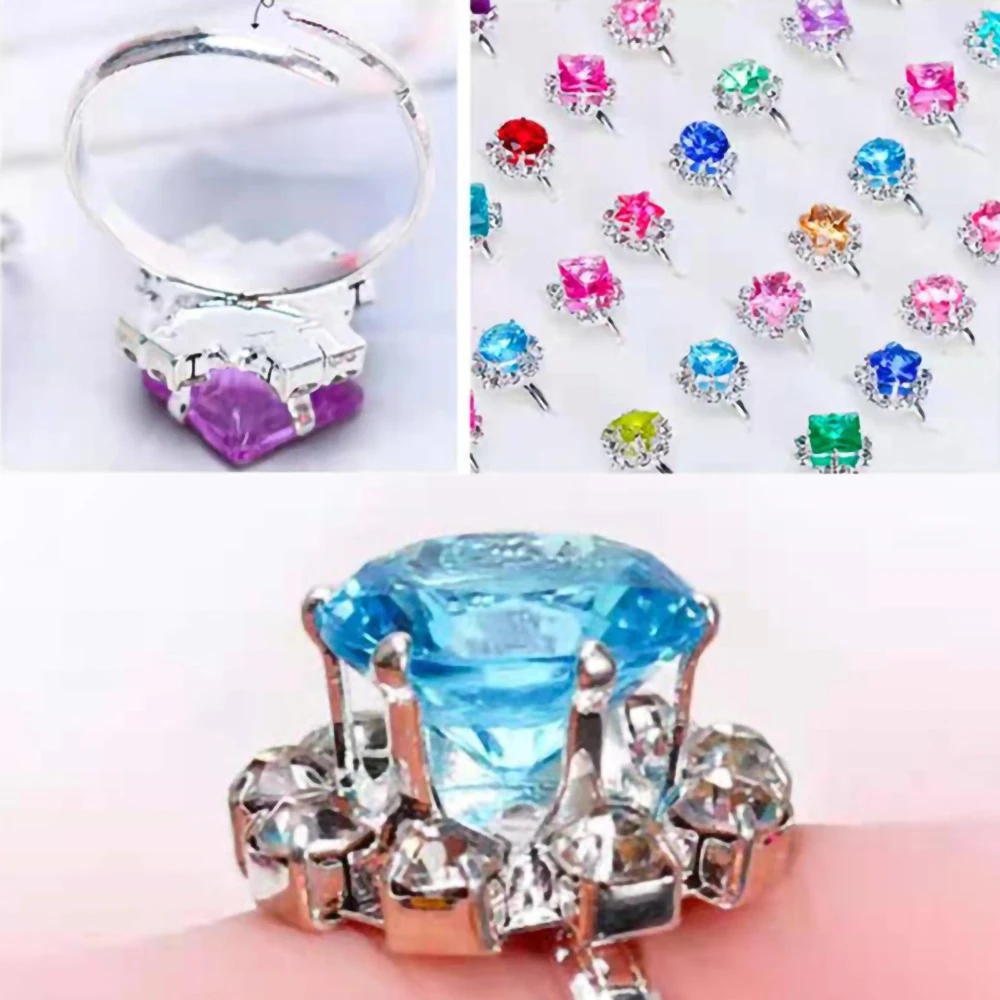 12 stücke Kinder Ring Cartoon Kunststoff Diamant Kristall Schmuck Geburtstag schöne bunte Diamante Set mit herzförmigen Box Girl