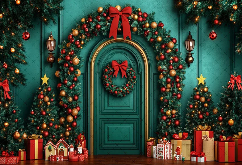 Mehofond Photography Background Christmas Gingerbread Wood Door Gifts Xmas Tree Kids Family Portrait Decor Backdrop Photo Studio