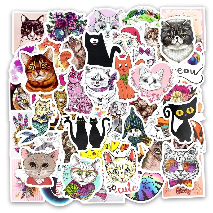 50PCS Cat Stickers Kawaii Cartoon Kitty Animal Stickers Waterproof Vinyl Lapto Stickers for Macbook Air Pro/Xiaomi/HP Skin Decor