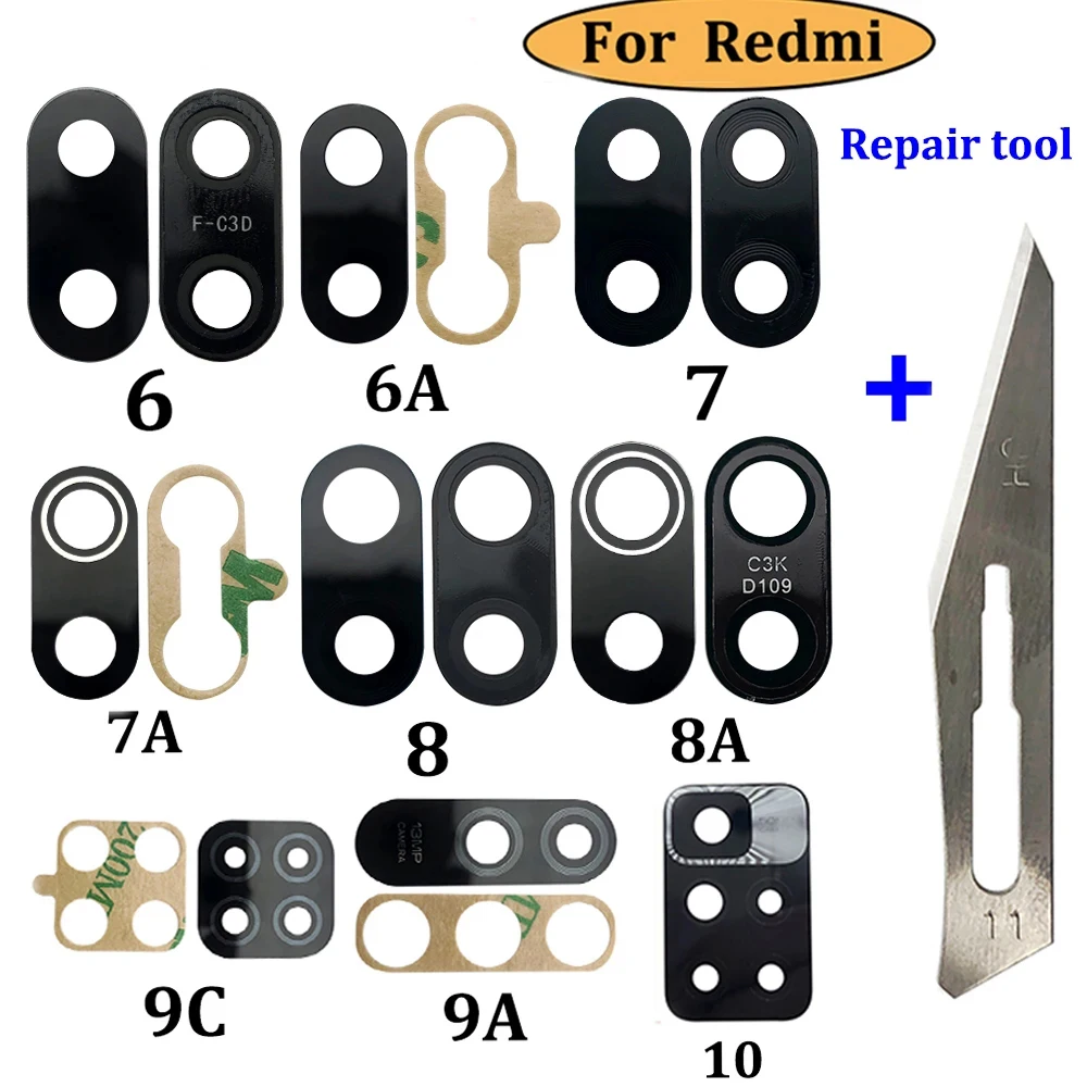 Lentille en verre de caméra arrière avec colle autocollante, pièces de rechange pour Xiaomi Redmi 10A 10C Snap6 7 7A 8 8A 9 9A 9C 10