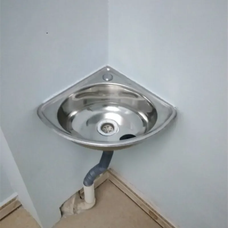 Lavabo a triangolo in acciaio inossidabile lavabo spesso piccolo ad angolo a parete vasca singola bagno