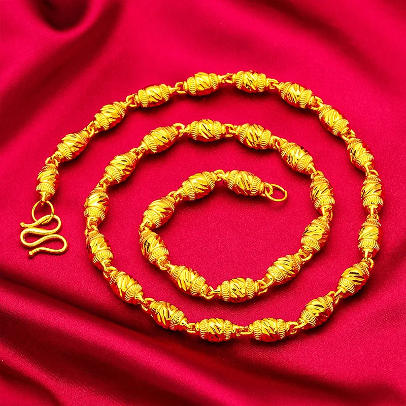 

8mm Olive Chain for Men, 24K Gold, AU999 | Matte olive texture with vintage finish, trendy and cool for casual wear