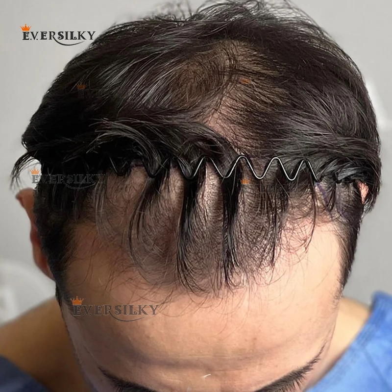 شعري طبيعي غير مرئي 0.02-0.03 مللي متر جلد رقيق للغاية 90% كثافة شعر مستعار للرجال أسود رمادي 1B30 رجل 613 #   قطعة وحدة الشعر المستعار البشري