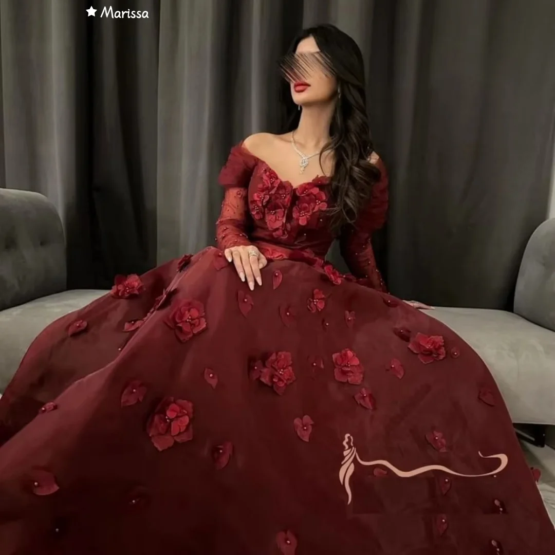Marissa vestidos de noite mulher elegante vestidos para ocasiões especiais linha uma feita sob encomenda 3d flores tule ombros expostos