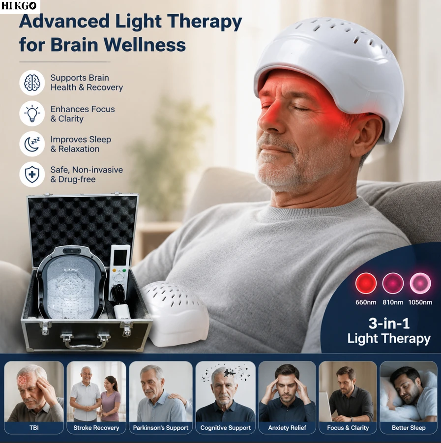 1070nm Brain Helmet Photobiomodulation Therapy for Parkinson Alzheimer Stroke Deep Tissue NIR Light Stimulate  Function Recovery