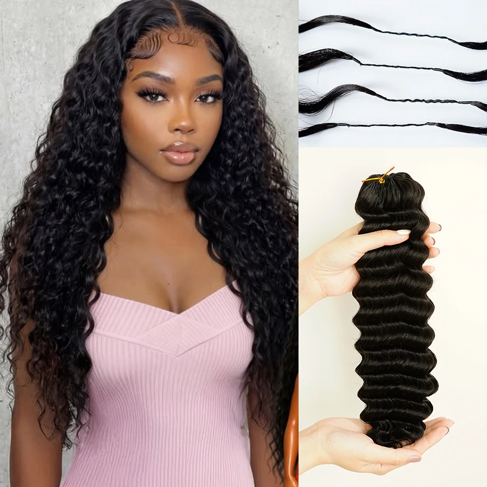 

Натуральные черные волосы для плетения косичек Deep Wave Feather Crochet, 100% человеческие волосы, без узлов, для плетения косичек.