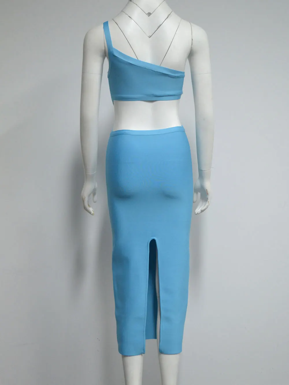 2025 Sexy Damen-Blaues Verbandkleid mit einer Schulter, ärmellos, figurbetont, rückenfrei und knielang, Cocktail-Abendparty, Vestidos