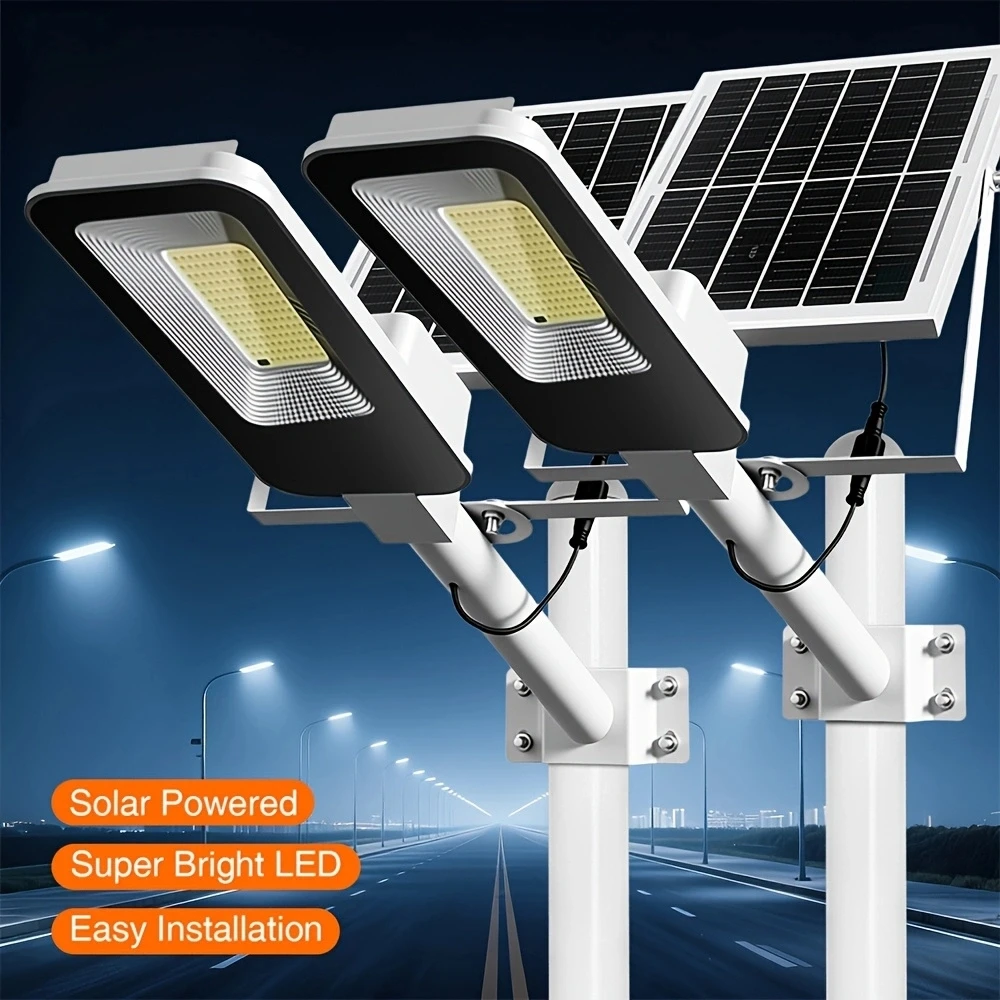 2 Stück leistungsstarke Solarleuchte für den Außenbereich, Solar-Straßenlaterne, 6000 mAh, wasserdicht, automatische Straßenlaterne von Dämmerung bis Morgengrauen, für Garage und Garten