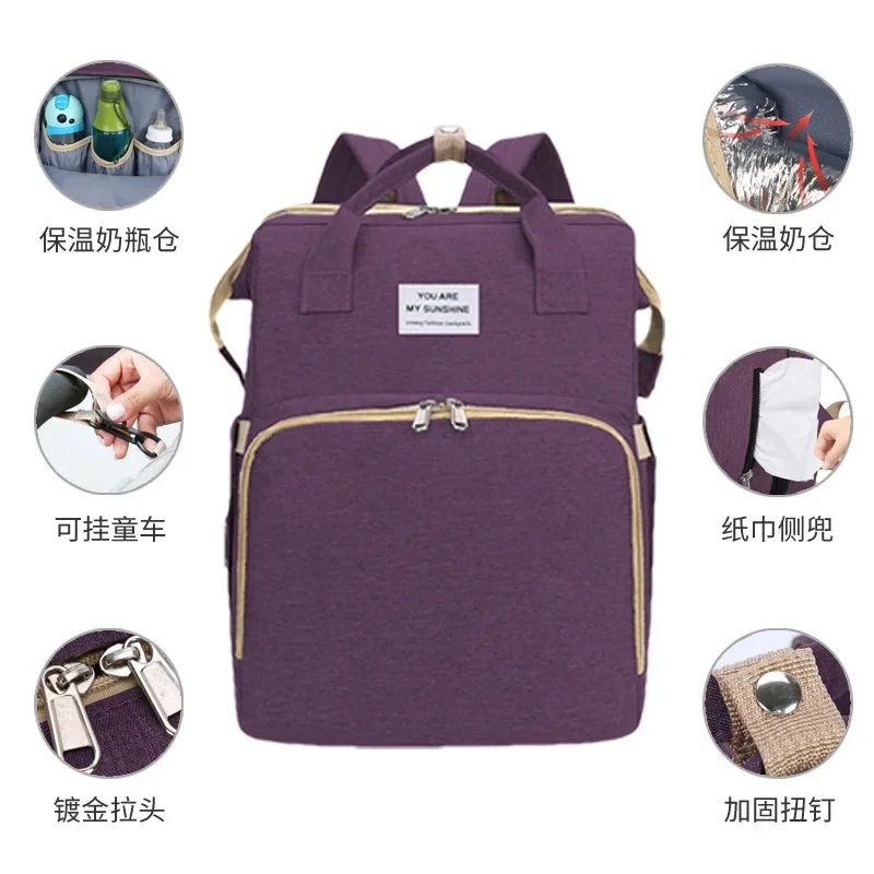 Go out Portable Folding Baby Crib Mummy Backpack Fashion Casual Large Capacity Hanging Stroller Baby Diaper Bag