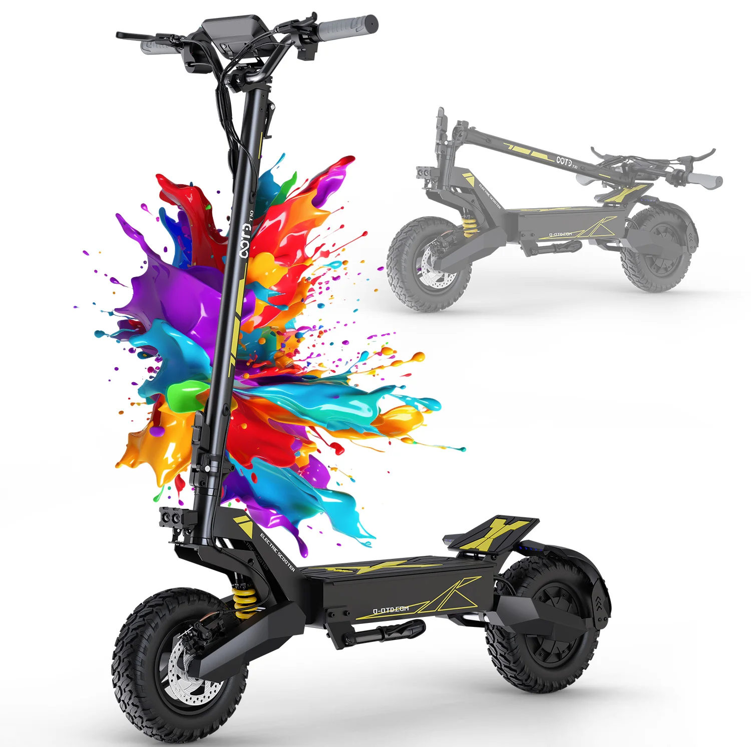 Trottinette électrique OOTD T10, double suspension et écran LCD HD, moteur de 900 W de puissance maximale et batterie 48 V 13,5 Ah, vitesse maximale de 50 km/h