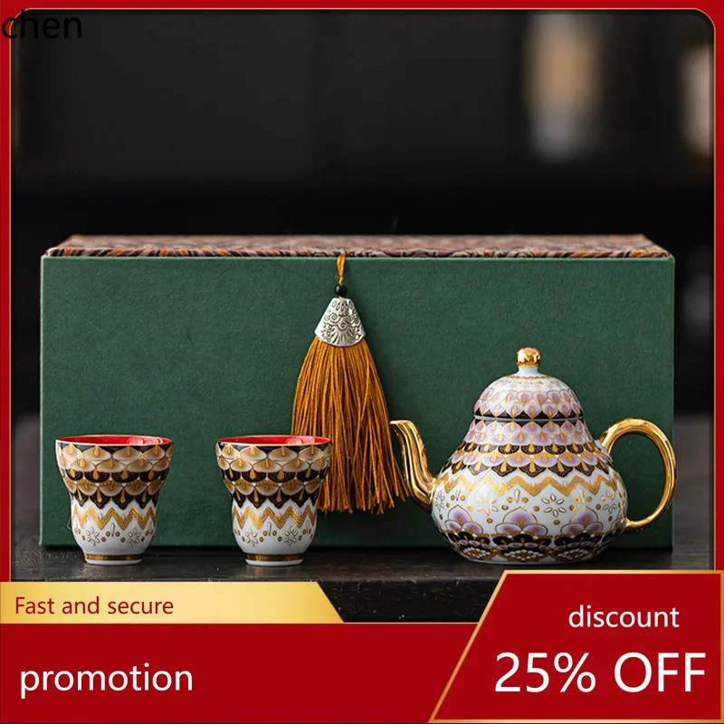 

H1 teapot teacup for home kung fu tea set high-end palace style gift enamel gilt small pot